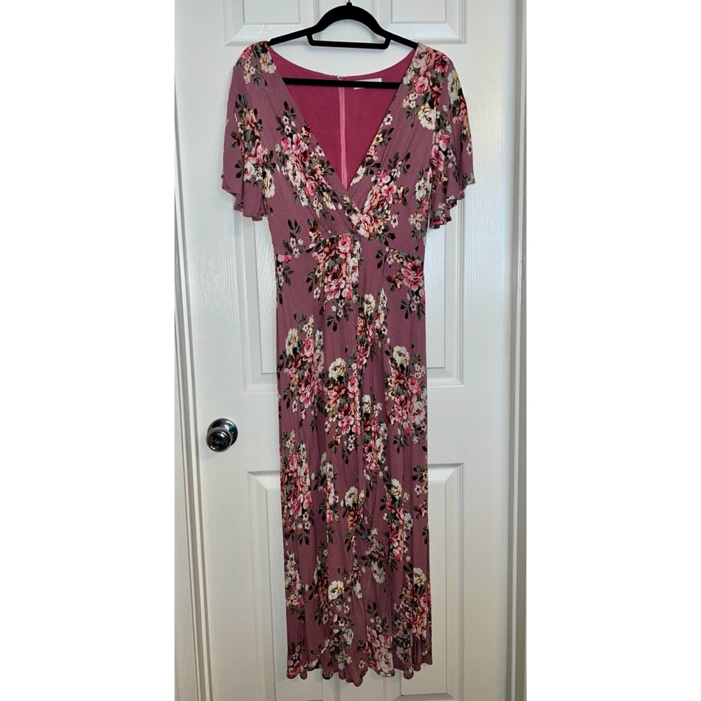 Floral Mauve Faux Wrap Dress